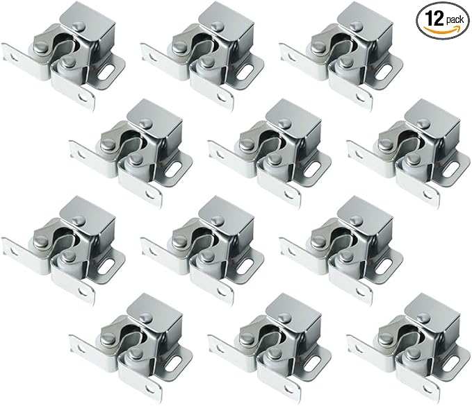 Alise Cabinet Door Latch,Cupboard Closet Doors Catch Closer Double Ball Roller Latches,Cold Rolled Steel Silver CA1000LS-12P(Pack of 12)-CubbioJoy