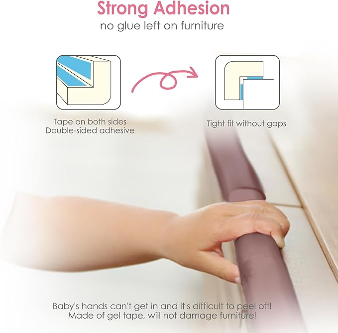 Baby Proofing Corners and Edges Protector Guards (16.5FT Edge +8 Corners), Soft Rubber Foam Edge Protector with Removable Double Sided Tapes, Furniture Table Bumper Guard for Baby Safety-Brown-CubbioJoy