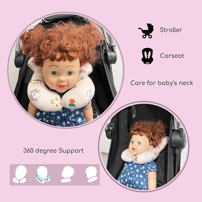 Baby Neck Pillows, Comfortable Baby Travel Head Neck Support Pillow for Car Seat Stroller Pushchair, Soft PP Cotton Travel Pillow for 0-1 Year Old Toddler Infant Newborn, Rainbow-CubbioJoy