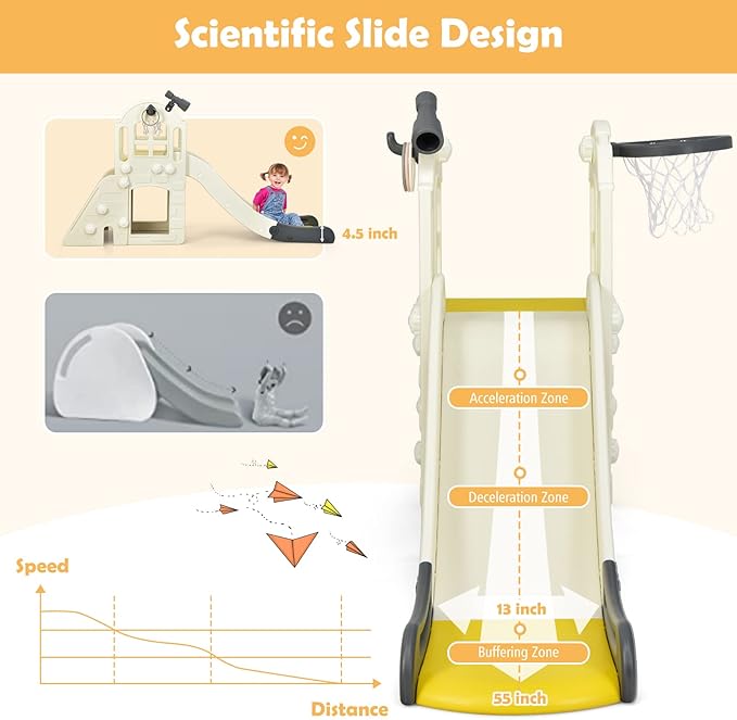 BABY JOY Toddler Large Slide, 6 in 1 Slide for Kids with Basketball Hoop, Ring Toss, 2 in 1 Convertible Climbing Way, Freestanding Kids Slide Climber Set for Indoors Outdoor Boys Girls Gifts Present-CubbioJoy