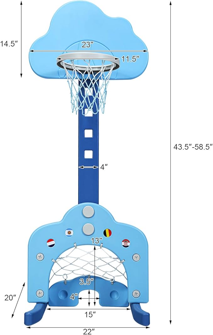Costzon Kids Basketball Hoop, Toddler Sports Activity Center w/ 5 Adjustable Height Levels, Basketball Soccer Golf Game Set, Indoor Outdoor Basketball Hoop Set Gift for Baby Infant-CubbioJoy