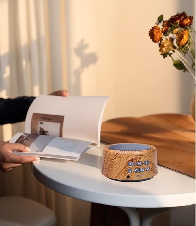 DOUNI White Noise Machine with 27 Soothing Sounds Timer, Adjustable Volume, Memory Function for Sleeping, Relaxation,Sound Machine for Kid,Adult,Nursery,Home,Office,Travel.Wood Grain-CubbioJoy
