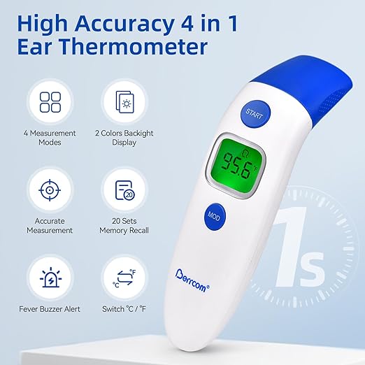 Berrcom 3 in 1 Forehead and Ear Thermometer Indoors Non-Contact Backlight Body Object Temperature Checking Sensor Touchless Digital Thermometer with Fever Alert-CubbioJoy