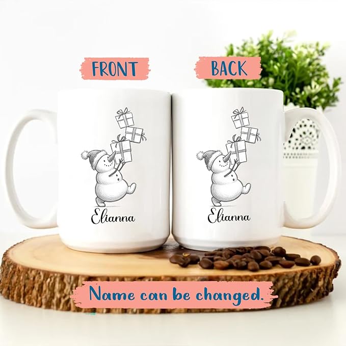 Customized Snowman White Coffee Cups Gift For Daughter Son Kids, Unique Snowman Accent Coffee Mug 11 15 Oz, Personalized Name Snowmen Ceramic Teacup Gift For Boyfriend Girlfriend Birthday Christmas-CubbioJoy