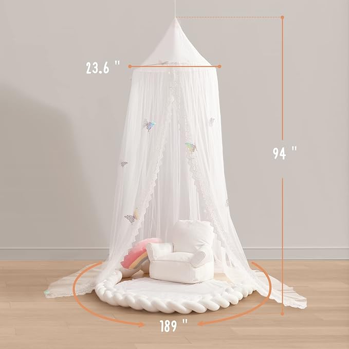 Kids Bed Canopy with Lace Hanging Canopy Net for Baby Crib Nook Castle Game Tent Nursery Play Room Decor (Butterfly)-CubbioJoy