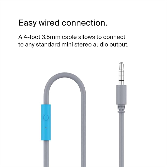 Belkin SoundForm Mini Kids Wired Headphones with Built-in Microphone & Fun Stickers, 85dB Safe Volume Limit – for Online Learning, Travel, Compatible w/iPhone 15, iPad, Galaxy S23, & More - Blue-CubbioJoy