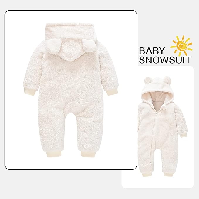 Baby Fleece Jumpsuits Infant Bear Ear Snowsuit Newborn Hooded Romper Warm Coat-CubbioJoy