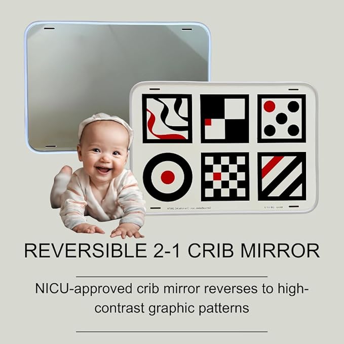 Baby Mirror - Large Crib Mirror - Double-Sided with High Contrast Images - Baby Safe Mirror - NICU Approved - Shatterproof with Hospital Grade Rubber by Genius Baby Toys-CubbioJoy