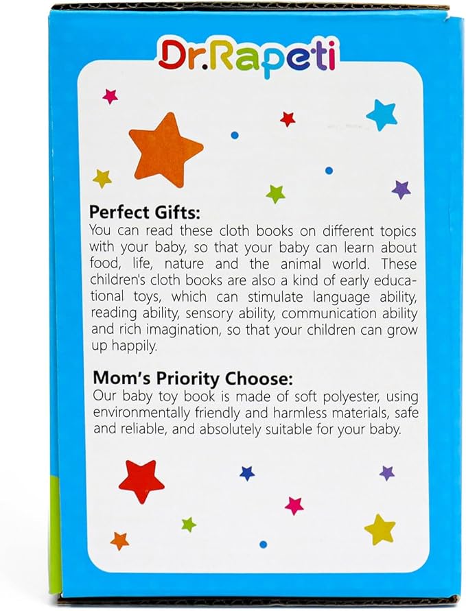 Dr.Rapeti Soft Cloth Books Baby Books Bath Books 6-Pack for Baby Infant Toddler Kids Crinkle Squeaky Washable Chewable Non-Toxic Early Educational Giftable-CubbioJoy