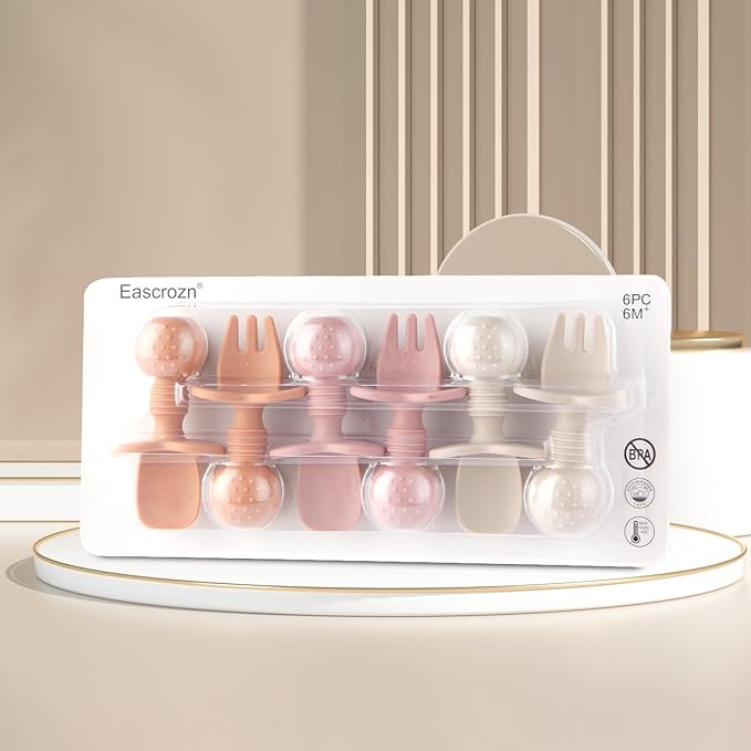 6 Pack Baby Spoons and Forks Set, Silicone Baby Spoons Self Feeding 6 Months for Toddler Utensils,BPA Free, Baby Led Weaning Supplies Feeding Essentials,Dishwasher and Boil Safe-CubbioJoy