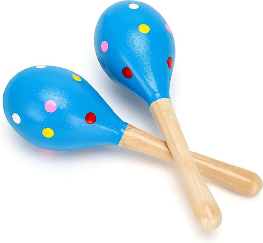2 Pcs Maracas, Hand Percussion Rattles for Kids, Wooden Rumba Shaker Hand Musical Instruments with Clear Rhythm for Kids Adults Playing (Blue)-CubbioJoy