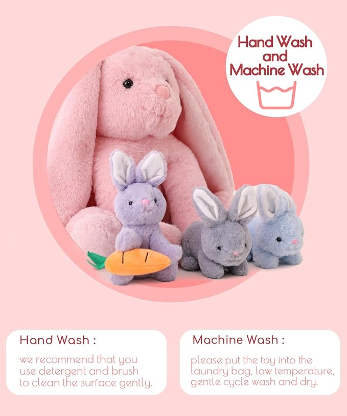 5 Pieces Rabbit Stuffed Animals for Girls,1 Mommy Rabbit with 4 Babies,Plush Bunny Stuffed Toy Gifts for Kids Children 3 4 5 6 7 8 9 Years,Soft Stuffed Bunny for Christmas,Birthday,Party Decorations-CubbioJoy