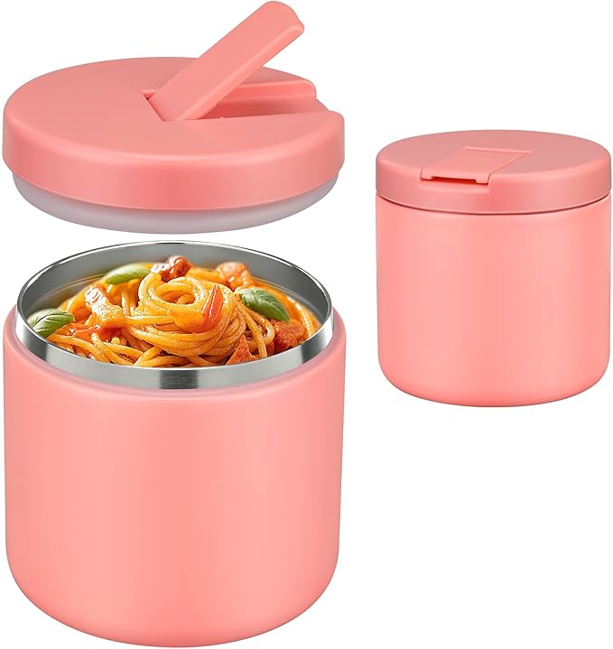 19oz Insulated Vacuum Food Jar with Buckle Lid Wide Mouth Soup Thermo for Hot Food Kids Leakproof Stainless Steel Lunch Container- Pink-1Pack-CubbioJoy