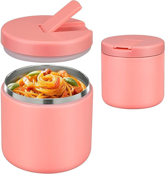 19oz Insulated Vacuum Food Jar with Buckle Lid Wide Mouth Soup Thermo for Hot Food Kids Leakproof Stainless Steel Lunch Container- Pink-1Pack-CubbioJoy
