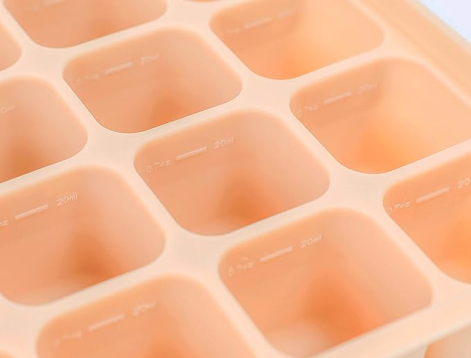 Baby Food Storage Silicone Cubes with Clip-On Lid Freezer Tray Baby Food Soups Purees Ice Easy and Safe Design Made in Korea (20 Sand Beige)-CubbioJoy