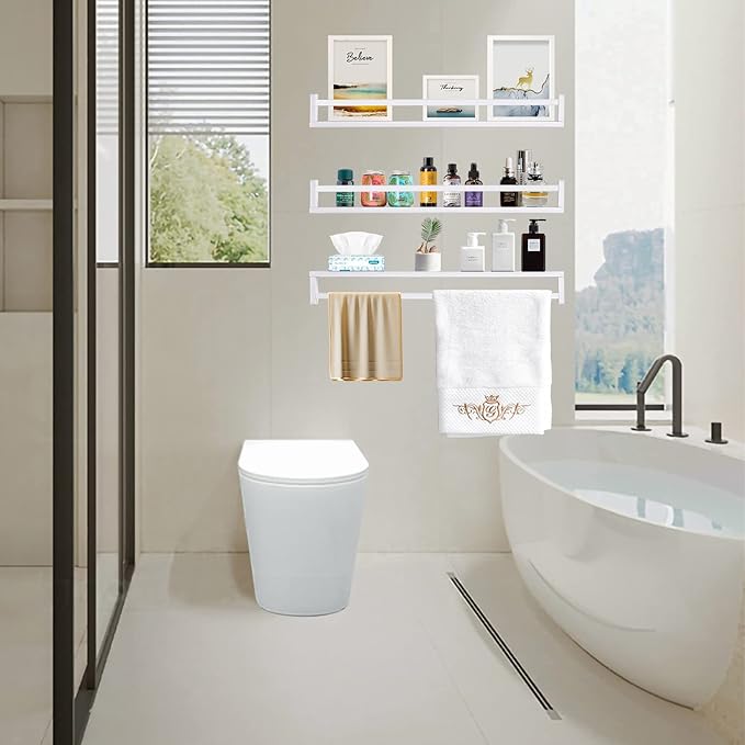 AZSKY Classic Nursery Book Shelves White Wall Book Shelves Kids Bookshelf for Bedroom Bathroom Décor Wall Ledge Shelves 36 in Hanging Shelves a Set of 3-CubbioJoy