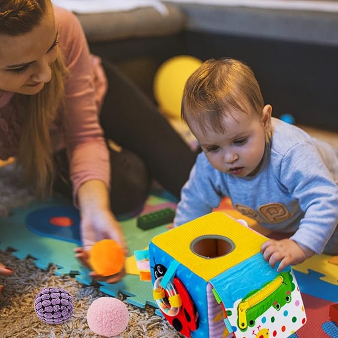 beetoy Sensory Busy Cube for Baby, Montessori Infant Toys with Textured Sensory Balls, Early Learning Travel Toys for Fine Motor Skills, Perfect Newborn Boy and Girl Gift-CubbioJoy
