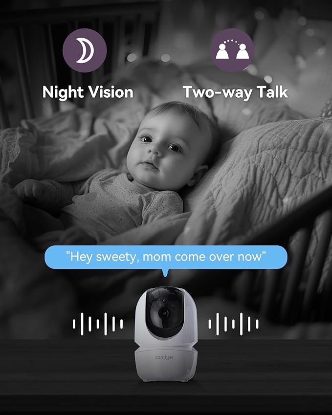 7" Split-Screen Baby Monitor with 2 1080P Cameras, 720P HD No WiFi Monitor with a Flexible Bracket, Video Baby Monitor with Camera and Audio, 2 Way Audio, Remote PTZ, Auto Night Vision-CubbioJoy