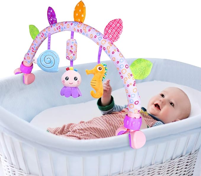 Caterbee Travel Arch Bassinet Toys for Baby Hanging on Stroller, Crib & Pram. Activity Toy bar for Baby Bouncer(Purle)-CubbioJoy