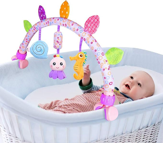 Caterbee Travel Arch Bassinet Toys for Baby Hanging on Stroller, Crib & Pram. Activity Toy bar for Baby Bouncer(Purle)-CubbioJoy