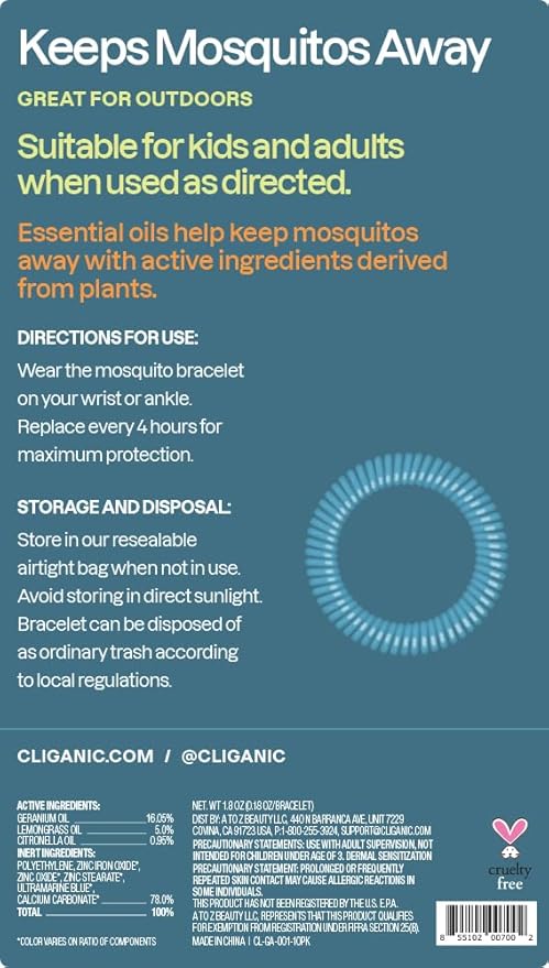 Cliganic 10 Pack Mosquito Repellent Bracelets for Adults & Kids - Natural DEET-Free Bands, Individually Wrapped-CubbioJoy