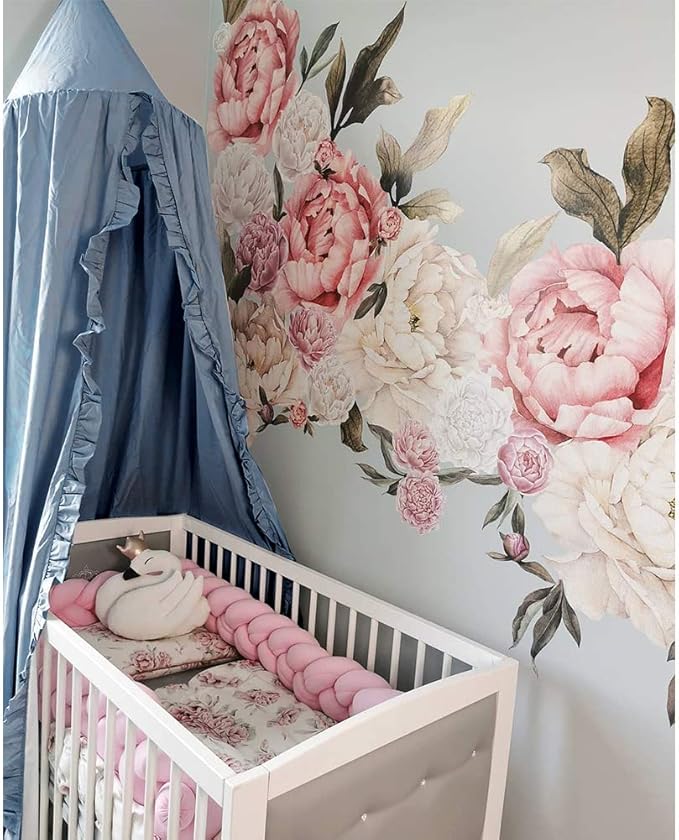 Bed Canopy with Frills Reading Nook Game Tent for Kids Boho Hanging Net Play Room Decor(Blue)-CubbioJoy