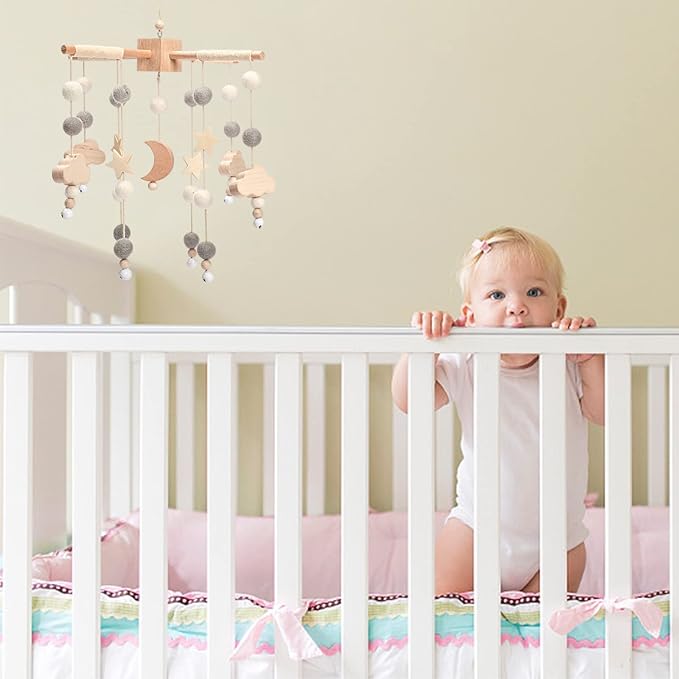 Baby Mobile for Crib | Baby Crib Nursery Mobile Star Moon for Baby Boys and Girls | Boho Nursery Decor | Baby Shower Set for Infant Bedroom Hanging Decoration-CubbioJoy