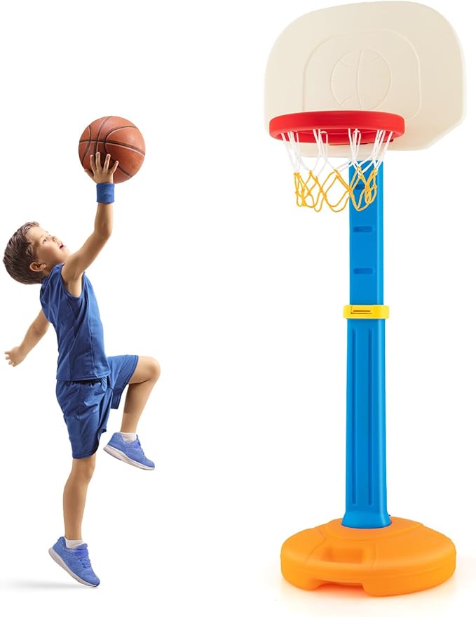 Costzon Kids Basketball Hoop, Height Adjustable 3.9FT- 5.2FT Basketball Goal for Kids, Portable Mini Basketball Set, Indoor Outdoor Toddler Basketball Hoop, Gift for Boys Girls-CubbioJoy