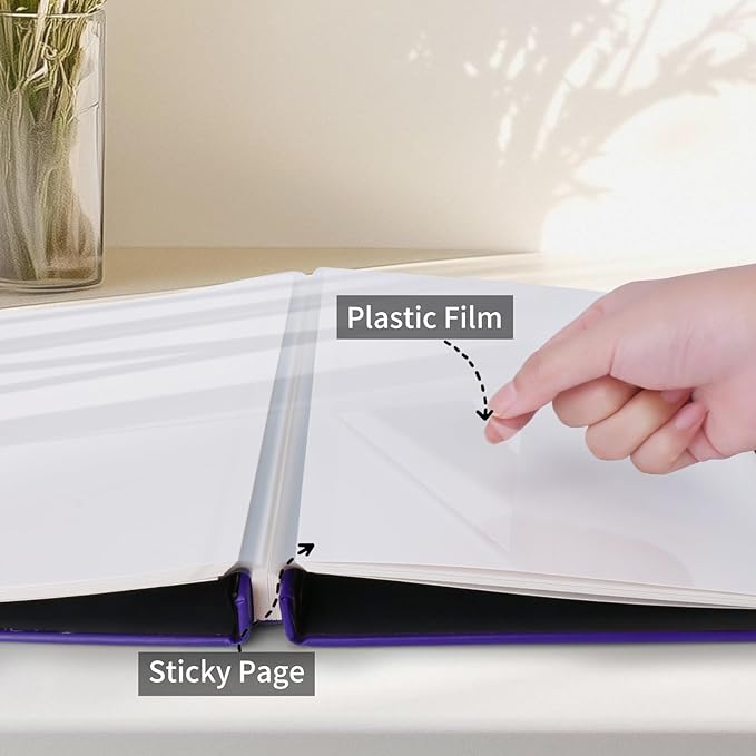 Inspirational Leather Photo Album,Magnetic Self-Stick Page Photo Album,Family Album,Hand Made DIY Albums Holds 3x5, 4x6, 5x7, 6x8 Photos (purple-always remember)-CubbioJoy