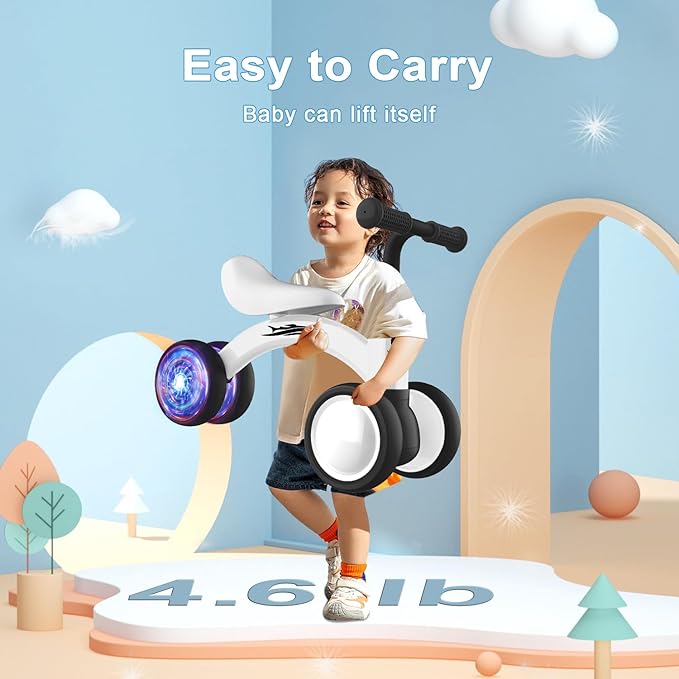 Colorful Lighting Baby Balance Bike Toys for 1 Year Old Boy Girl Gifts, 10-36 Month Toddler Balance Bike, No Pedal 4 Silence Wheels & Soft Seat First Riding on Toys, 1st Birthday Gifts-CubbioJoy
