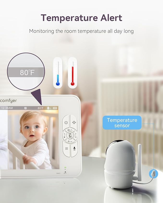 7" Split-Screen Baby Monitor with 2 1080P Cameras, 720P HD No WiFi Monitor with a Flexible Bracket, Video Baby Monitor with Camera and Audio, 2 Way Audio, Remote PTZ, Auto Night Vision-CubbioJoy