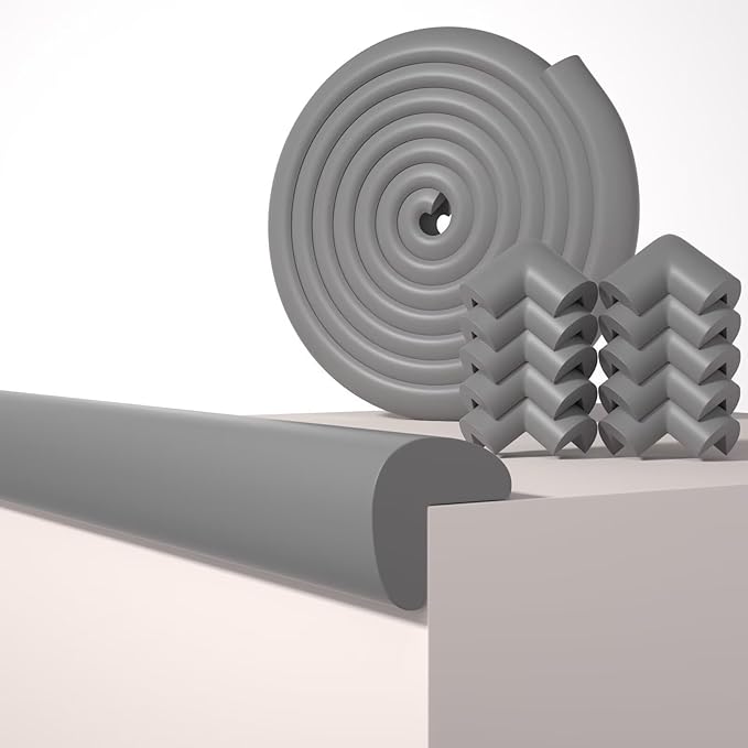 Baby Proof Edge Corner Protector, 16.4FT 0.47''Th L-Shape Furniture Corner & Edge Safety Bumpers with 10 Corners, Pre-Taped, Soft NBR Rubber Foam Desk Edge Cushion Wall Corner Protector (Grey)-CubbioJoy