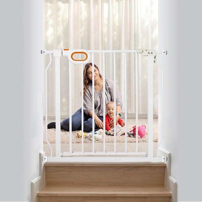 Baby Safety Gate for Stairs 29-33 Inch Wide, Safety House Gate for Baby Pet Gate with Door Pressure Mounting Gates for Kids Toddler Dogs Indoor Stairway Doorway White (30.5'' Tall)-CubbioJoy