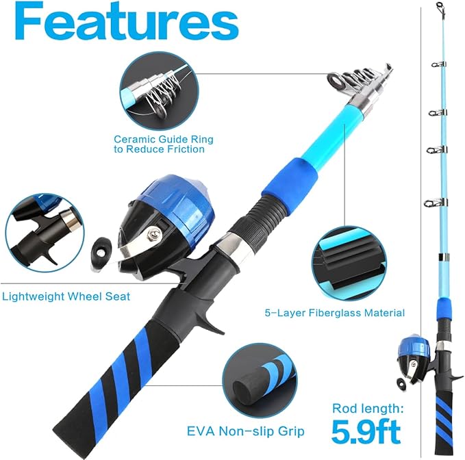 Collapsible Telescopic Fishing Rod and Reel Combo Push Button Small Fishing Pole Kit Beginner Youth Boys Fishing Starter Set Tackle-CubbioJoy