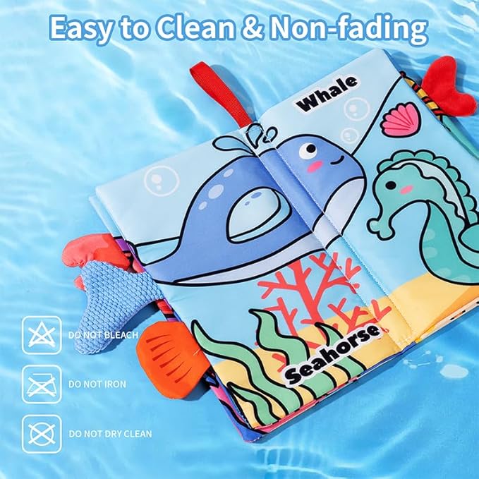 Baby Books 0-6 Months, 2PCS Crinkle Books for Babies, Touch and Feel Sensory Books for Babies, Infant Toys 0-6 Months, Soft Fabric Toy Shower Gift, Baby Crinkle Book - 4 Page Blue-CubbioJoy