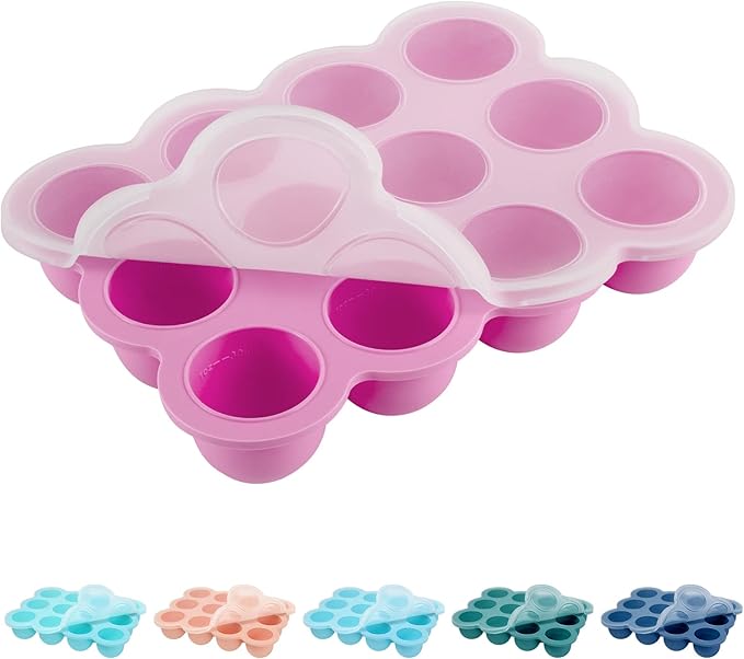 Baby Food Storage 12 x 1.5OZ Silicone Freezer Tray with Lid, Food Grade Silicone Containers for Purees & Vegetables Pink-CubbioJoy