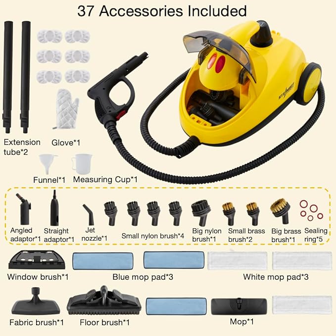 37-in-1 Steam Cleaner mop for Home & Car, 2L Water Tank, 4.3ft Hose, Deep Steam Cleaning for Floors, Tiles, Grout, Windows, Kitchen, Living Room – Multi-Surface Steamer-CubbioJoy