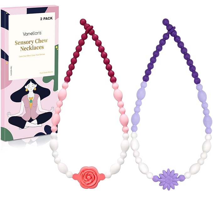 Chew Necklaces for Sensory Kids Adults, Flower Chewy Necklace Sensory Toys for Autism Nail Biting Anxiety, Fidget Necklace Oral Chew Toys, ADHD Tools for Boys Girls-CubbioJoy