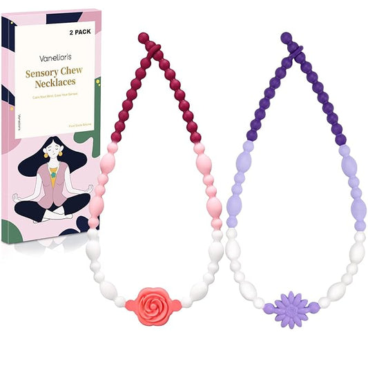 Chew Necklaces for Sensory Kids Adults, Flower Chewy Necklace Sensory Toys for Autism Nail Biting Anxiety, Fidget Necklace Oral Chew Toys, ADHD Tools for Boys Girls-CubbioJoy