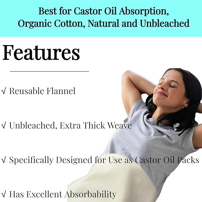 2 Pcs Organic Cotton Flannel for Castor Oil Pack Wrap, Reusable Castor Oil Compress for Liver Detox, Castor Oil Pads for Abdomen, Joints & Other Areas-CubbioJoy