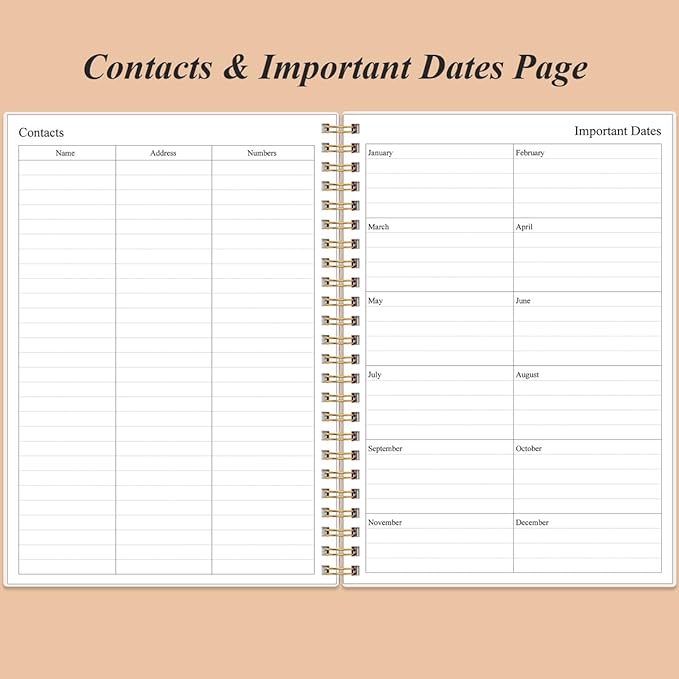 Daily Planner Undated - B5 To Do List Notebook Hourly Schedules, Spiral Appointment Planner for Women and Men, PVC Hardcover, Inner Pocket, Elastic Closure, 7" x 10", Rose Leaf-CubbioJoy