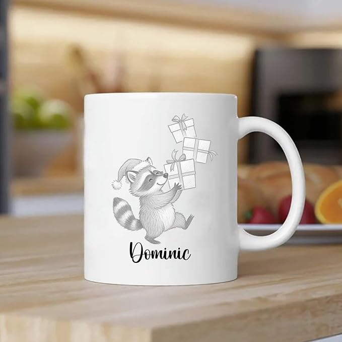 Customized Name Raccoon Coffee Mug Gift For Raccoons Lover Birthday Christmas, Personalized Raccoons Accent Coffee Cup, Raccoon Teacup Gift For Grandson Granddaughter Kids, Animal White Mug 11 15Oz-CubbioJoy