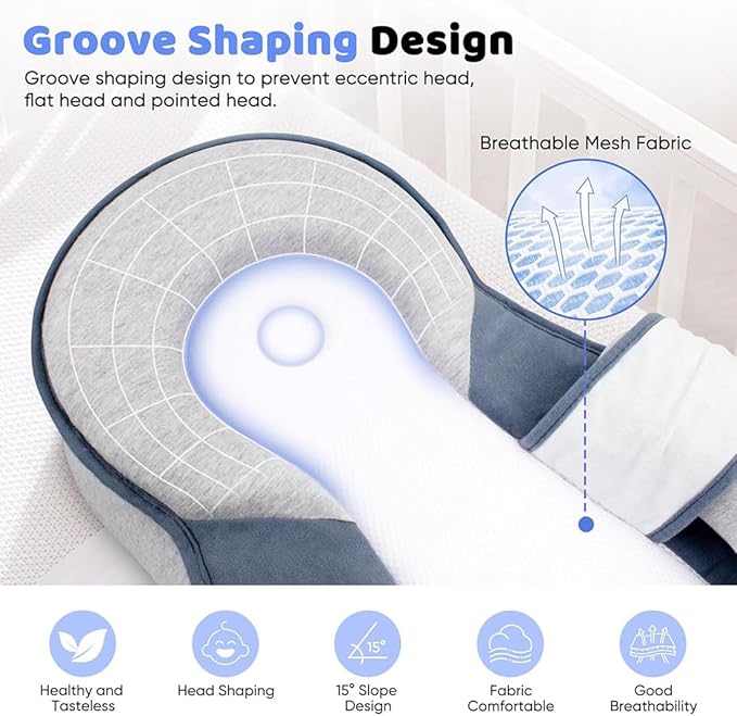 Baby Wedge Pillow for Newborn, Baby Lounger Pillow, Acid Reflux Breastfeeding Pillow for Reducing Spit-Up, with Safety Strap-CubbioJoy