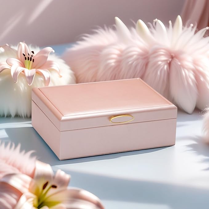 2-layer jewelry box，Jewelry Organizer with Handle，with hanging necklace hooks, detachable jewelry trays, suitable for storing a large amount of jewelry gift box (rose gold)-CubbioJoy