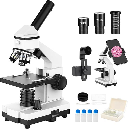40X-2000X Monocular Microscope for Adults & Kids - Wozel Compound Microscopes for Kids with Dual LED Lights - Professional Biological Microscope with Phone Adapter Slide Set for School Home Education-CubbioJoy