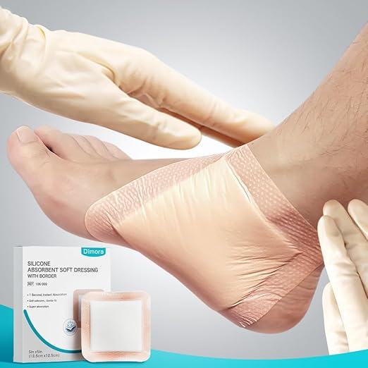 Dimora Silicone Super Absorbent Wound Dressings - Gentle Adhesive Bandages with Ultrasorb Polymer,Heavy Exudate Wound Care Pads 5"X 5" 10 Packs-CubbioJoy