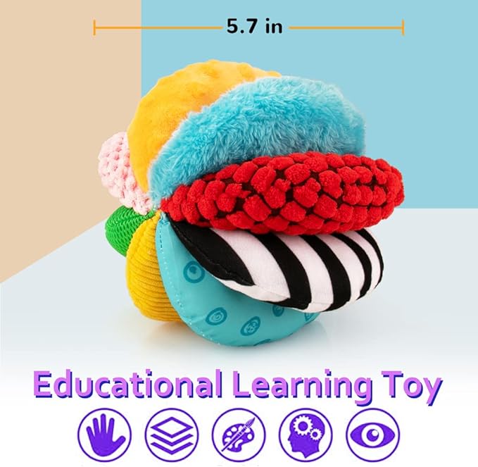8-in-1 Sensory Balls for Infant Toddlers,Rainbow Fabric Baby Toy for Sensory Development,Montessori Toys for Babies 6-12 Months,8 Different Sensory Tactile Textures with Crinkle Rattle Squeakers-CubbioJoy