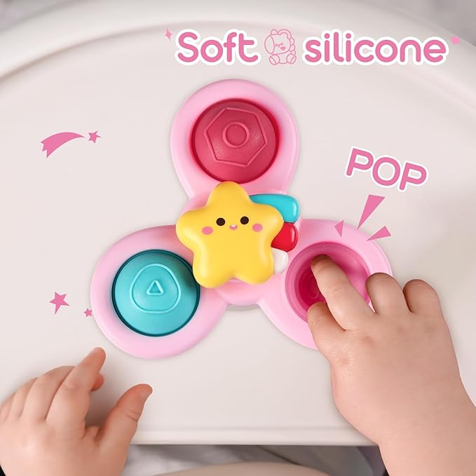 ALASOU 3PCS Pop Suction Cup Spinner Toys for 1 Year Old Boy Girl|Novelty Spinning Tops Toddler Toys Age 1-2|Sensory Baby Bath Toy for Toddlers 1-3|12 18 Months Boy Birthday Gift for Infant-CubbioJoy