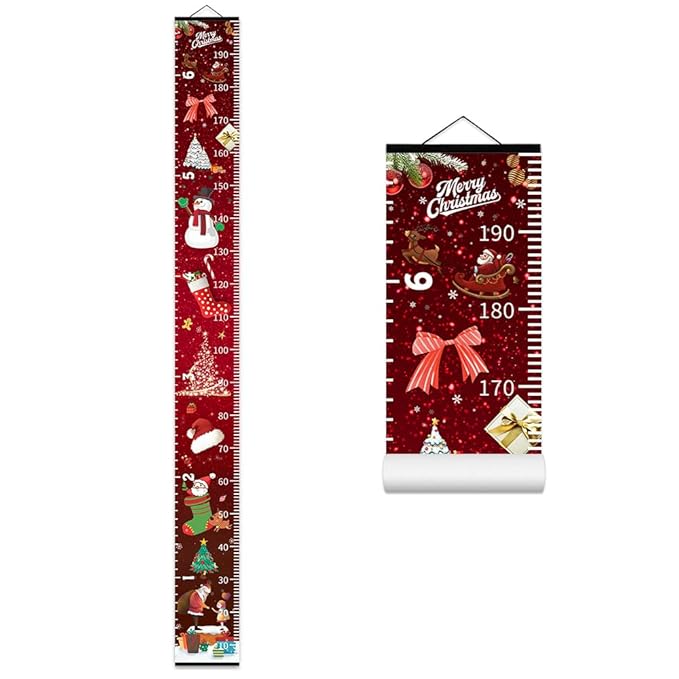 Christmas Baby Growth Chart for Wall, Height Chart for Kids, Xmas Kids Nursery Decor, Hanging Ruler Wall Decor, Kids Room Decor, Holiday Gifts for Boys Girls Toddlers - 76.7 x 7.9in with Black Wood-CubbioJoy