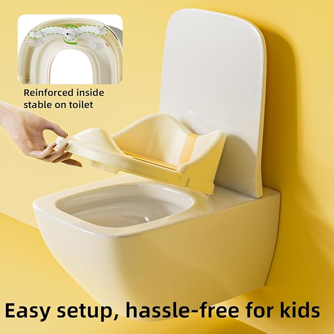 3 in 1 Toddler Potty Training Toilet Seat with Steps Ladder, Foldable Potty Train Chair Adapter for Toddlers Kids Boys Girls, Yellow-CubbioJoy